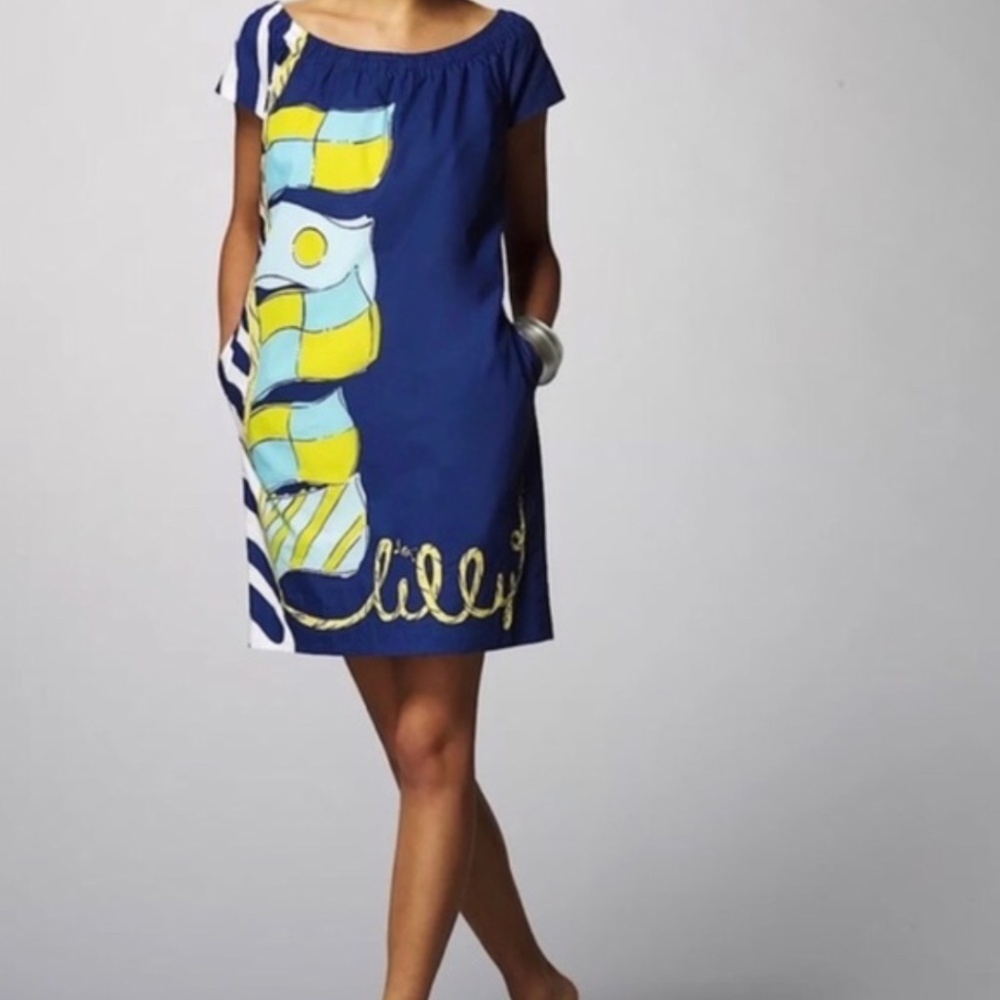 Lilly Pulitzer mini Dress Sz S Navy/Blue short sleeves 100% Cotton